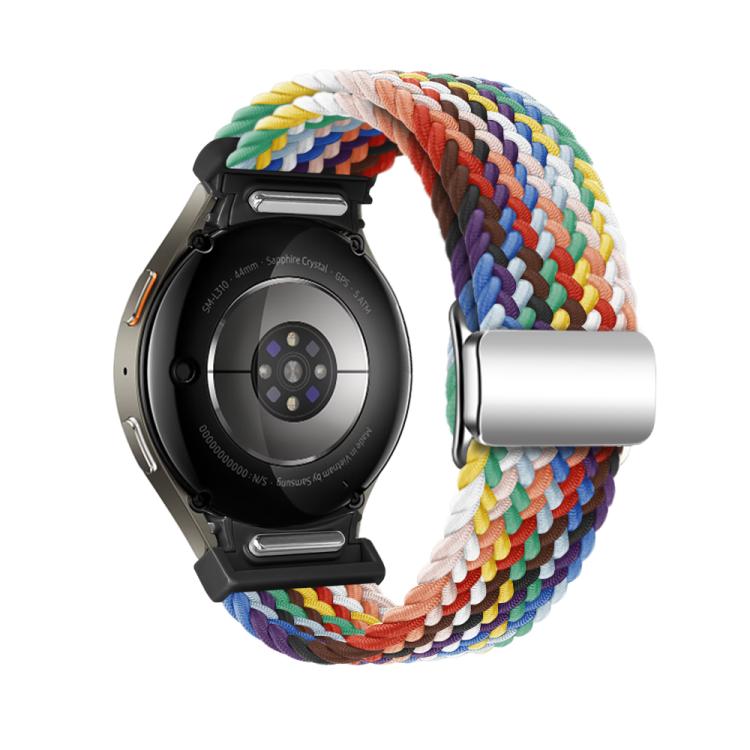 For Samsung Galaxy Watch 5 Pro / 6 / 7 Kalebol Button Braided Loop Magnetic Buckle Watch Band(Official Rainbow)