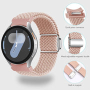 For Samsung Galaxy Watch 5 Pro / 6 / 7 Kalebol Button Braided Loop Magnetic Buckle Watch Band(White Rainbow)