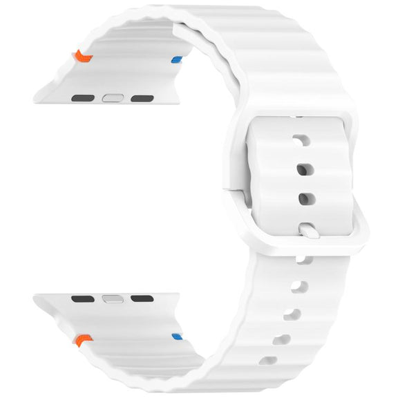 For Apple Watch 46mm / 49mm / 45mm / 44mm Kalebol Wavy Grain Stitched Silicone Watch Band(White)