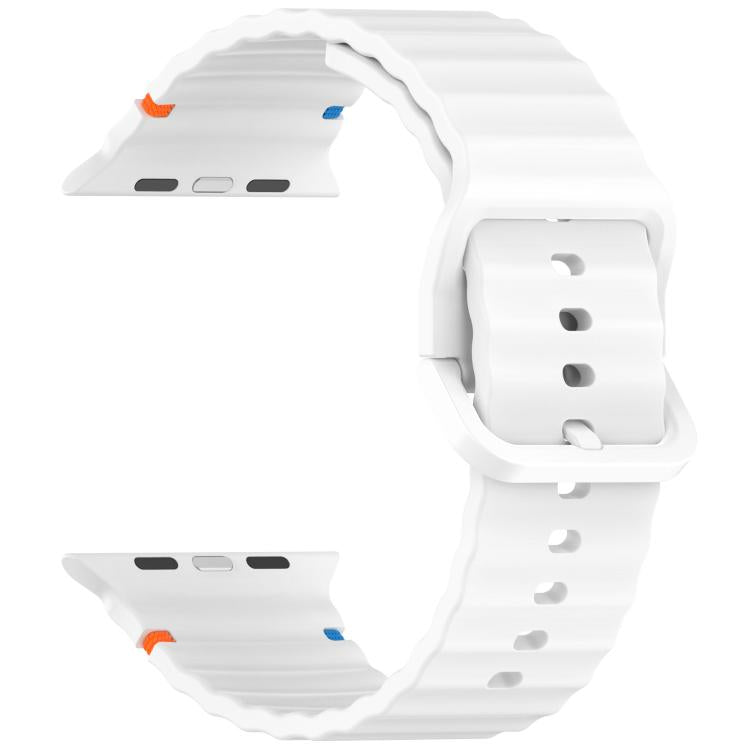 For Apple Watch 46mm / 49mm / 45mm / 44mm Kalebol Wavy Grain Stitched Silicone Watch Band(White)