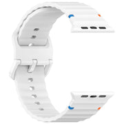For Apple Watch 46mm / 49mm / 45mm / 44mm Kalebol Wavy Grain Stitched Silicone Watch Band(White)