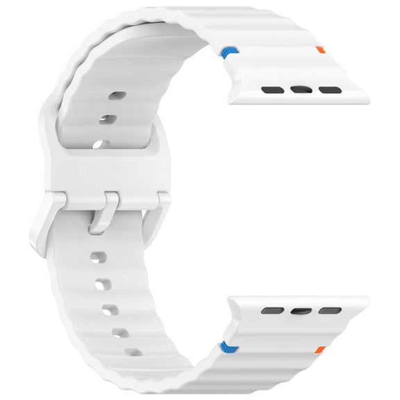 For Apple Watch 46mm / 49mm / 45mm / 44mm Kalebol Wavy Grain Stitched Silicone Watch Band(White)