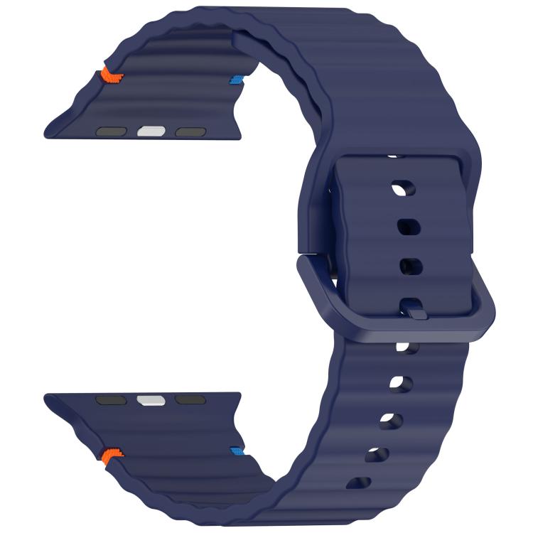 For Apple Watch 46mm / 49mm / 45mm / 44mm Kalebol Wavy Grain Stitched Silicone Watch Band(Navy Blue)