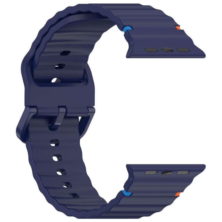 For Apple Watch 46mm / 49mm / 45mm / 44mm Kalebol Wavy Grain Stitched Silicone Watch Band(Navy Blue)