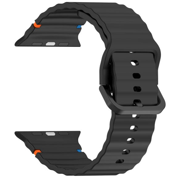 For Apple Watch 46mm / 49mm / 45mm / 44mm Kalebol Wavy Grain Stitched Silicone Watch Band(Black)