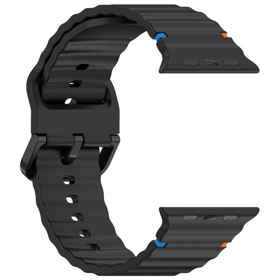 For Apple Watch 46mm / 49mm / 45mm / 44mm Kalebol Wavy Grain Stitched Silicone Watch Band(Black)