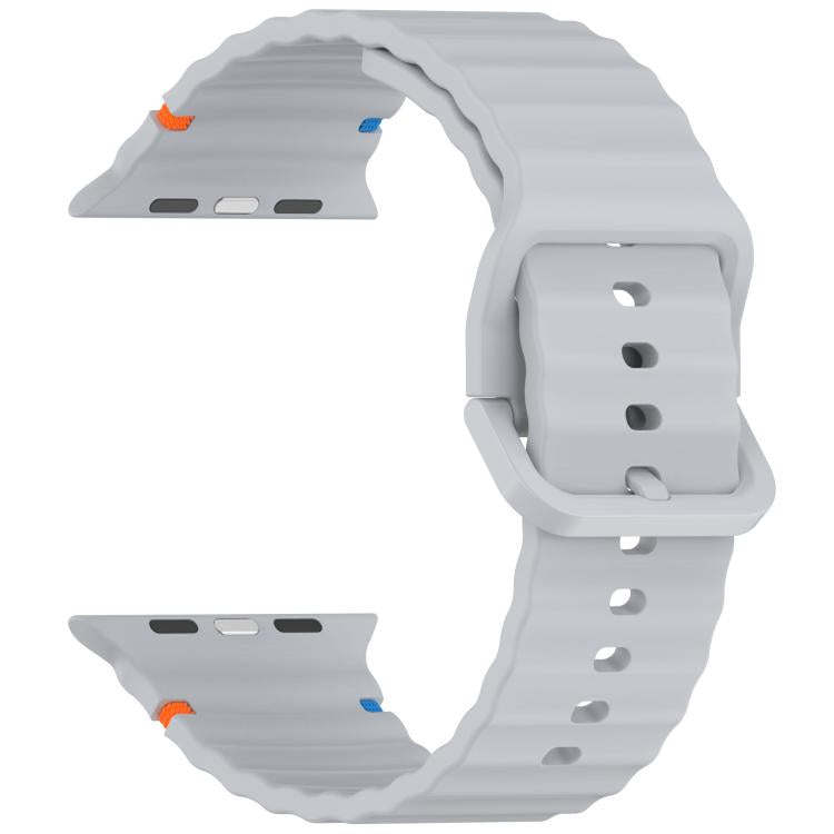 For Apple Watch 46mm / 49mm / 45mm / 44mm Kalebol Wavy Grain Stitched Silicone Watch Band(Grey)