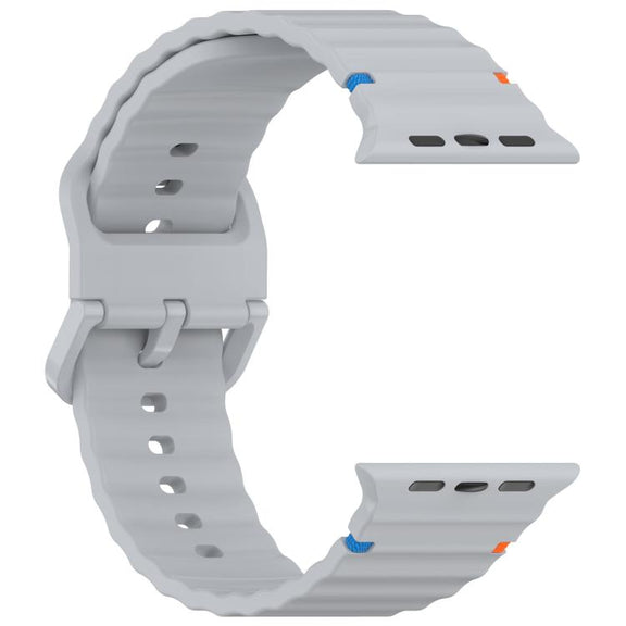 For Apple Watch 46mm / 49mm / 45mm / 44mm Kalebol Wavy Grain Stitched Silicone Watch Band(Grey)