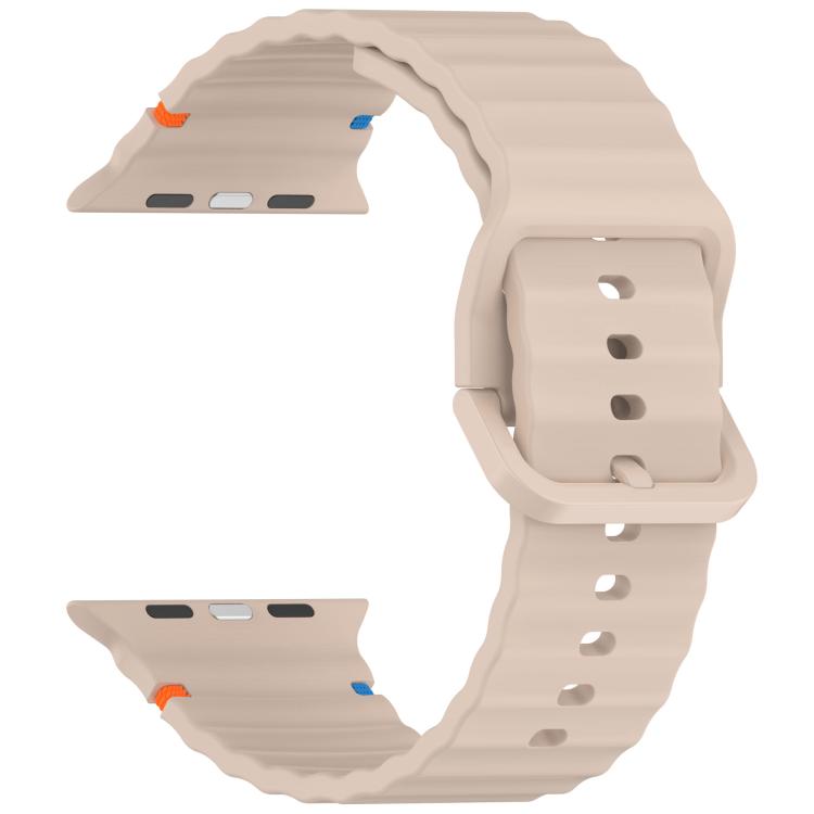 For Apple Watch 46mm / 49mm / 45mm / 44mm Kalebol Wavy Grain Stitched Silicone Watch Band(Milk Tea)