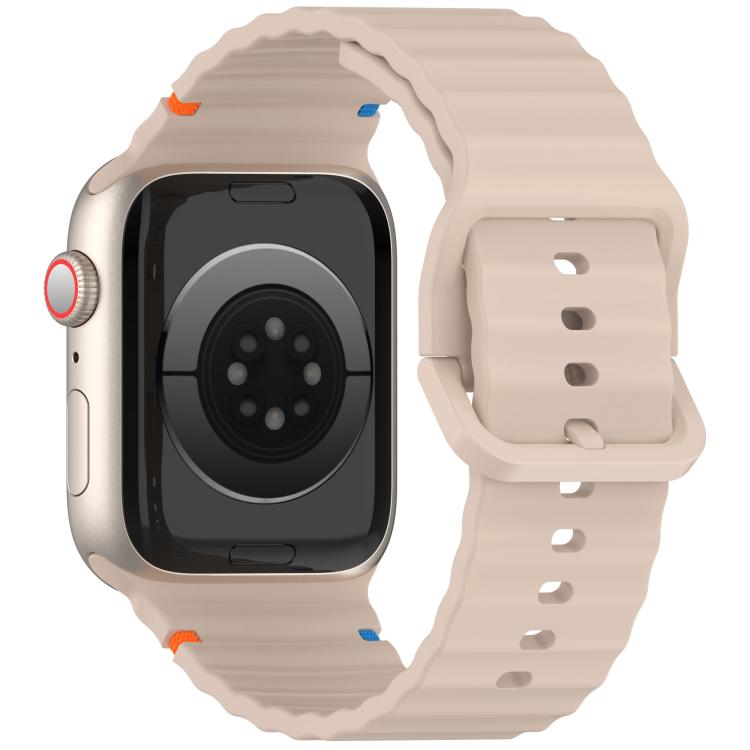 For Apple Watch 46mm / 49mm / 45mm / 44mm Kalebol Wavy Grain Stitched Silicone Watch Band(Milk Tea)