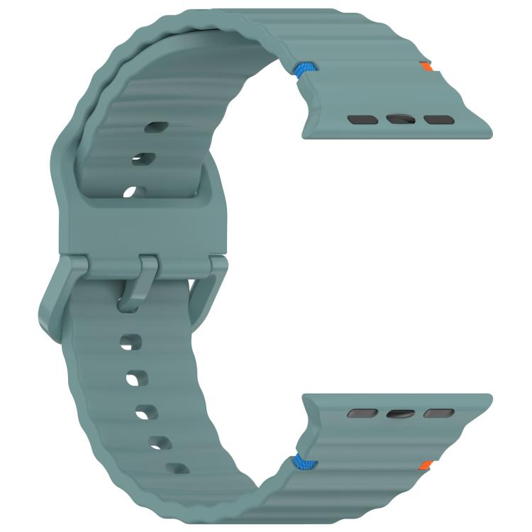 For Apple Watch 46mm / 49mm / 45mm / 44mm Kalebol Wavy Grain Stitched Silicone Watch Band(Pine Green)