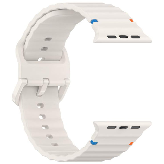 For Apple Watch 46mm / 49mm / 45mm / 44mm Kalebol Wavy Grain Stitched Silicone Watch Band(Starlight)