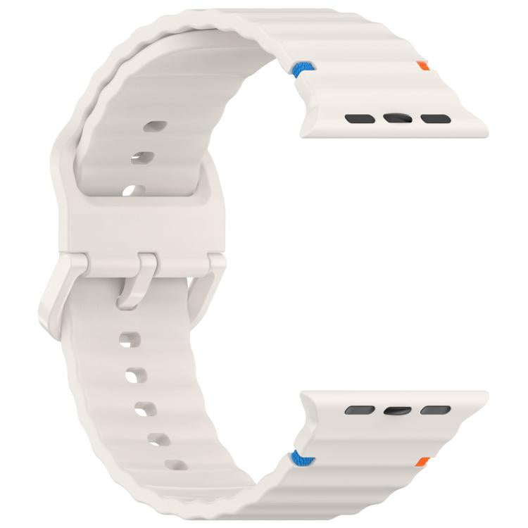 For Apple Watch 46mm / 49mm / 45mm / 44mm Kalebol Wavy Grain Stitched Silicone Watch Band(Starlight)