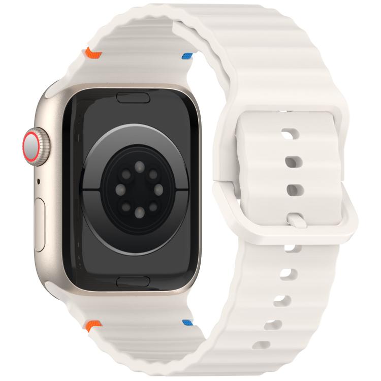 For Apple Watch 46mm / 49mm / 45mm / 44mm Kalebol Wavy Grain Stitched Silicone Watch Band(Starlight)