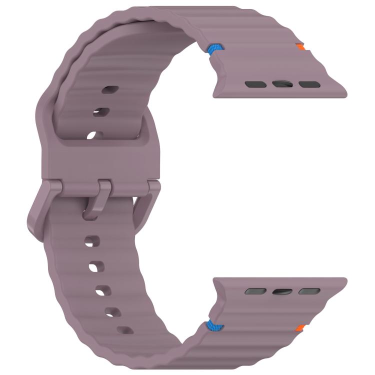 For Apple Watch 46mm / 49mm / 45mm / 44mm Kalebol Wavy Grain Stitched Silicone Watch Band(Purple Smoke)