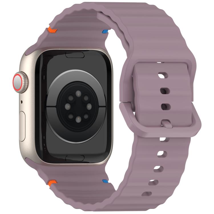 For Apple Watch 46mm / 49mm / 45mm / 44mm Kalebol Wavy Grain Stitched Silicone Watch Band(Purple Smoke)