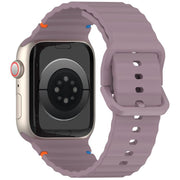 For Apple Watch 46mm / 49mm / 45mm / 44mm Kalebol Wavy Grain Stitched Silicone Watch Band(Purple Smoke)