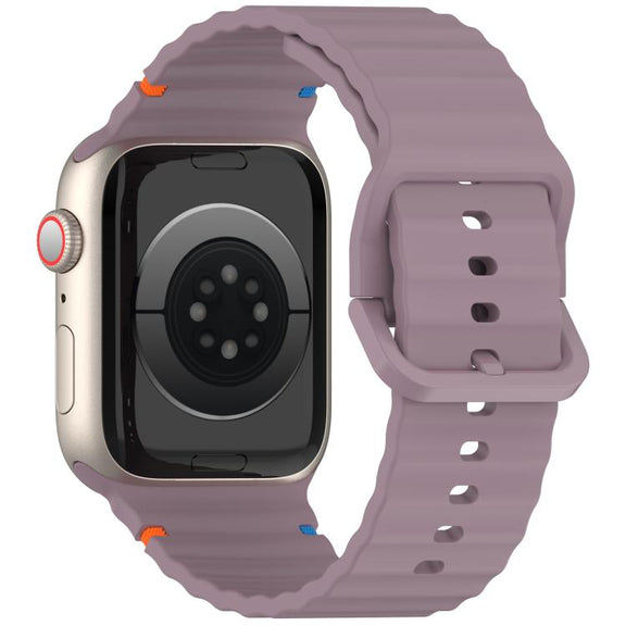 For Apple Watch 46mm / 49mm / 45mm / 44mm Kalebol Wavy Grain Stitched Silicone Watch Band(Purple Smoke)
