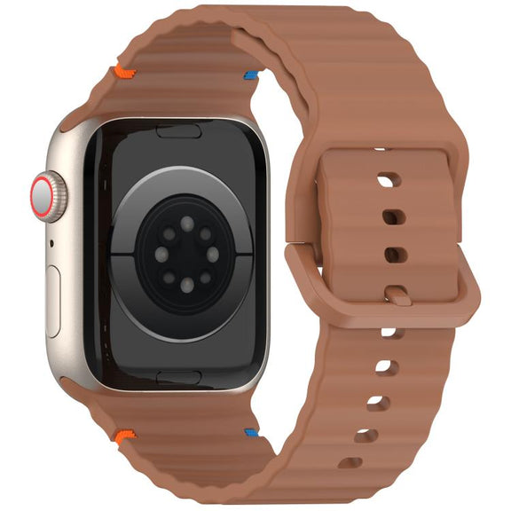 For Apple Watch 46mm / 49mm / 45mm / 44mm Kalebol Wavy Grain Stitched Silicone Watch Band(Brown)