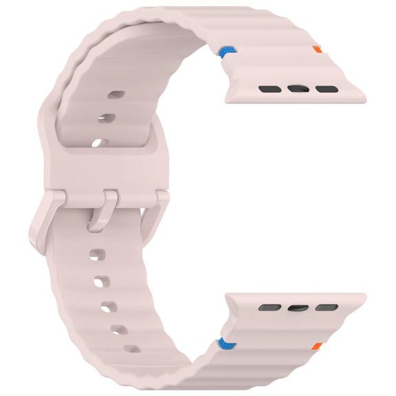 For Apple Watch 42mm / 41mm / 40mm / 38mm Kalebol Wavy Grain Stitched Silicone Watch Band(Sand Pink)