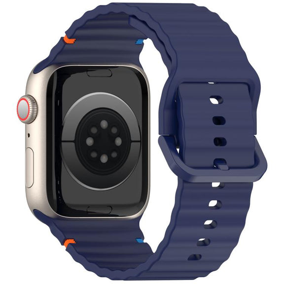 For Apple Watch 42mm / 41mm / 40mm / 38mm Kalebol Wavy Grain Stitched Silicone Watch Band(Navy Blue)