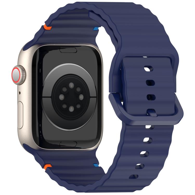 For Apple Watch 42mm / 41mm / 40mm / 38mm Kalebol Wavy Grain Stitched Silicone Watch Band(Navy Blue)