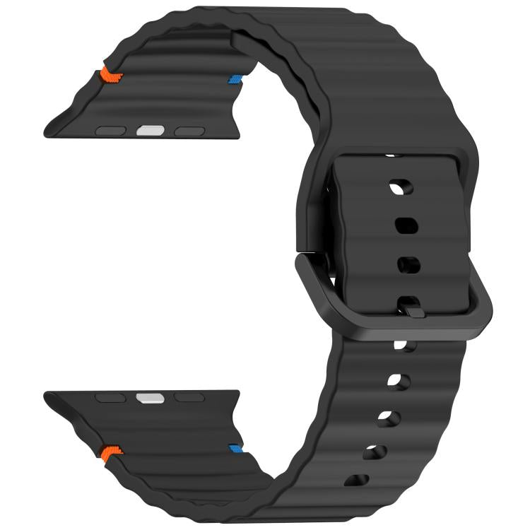 For Apple Watch 42mm / 41mm / 40mm / 38mm Kalebol Wavy Grain Stitched Silicone Watch Band(Black)