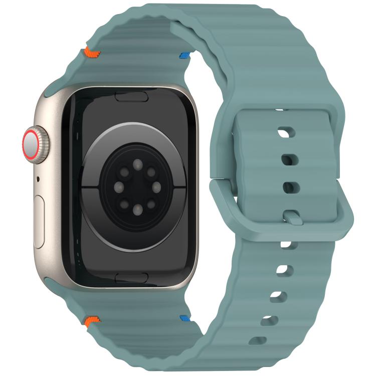 For Apple Watch 42mm / 41mm / 40mm / 38mm Kalebol Wavy Grain Stitched Silicone Watch Band(Pine Green)
