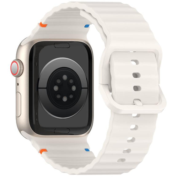 For Apple Watch 42mm / 41mm / 40mm / 38mm Kalebol Wavy Grain Stitched Silicone Watch Band(Starlight)