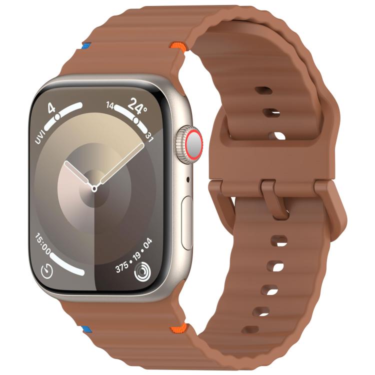 For Apple Watch 42mm / 41mm / 40mm / 38mm Kalebol Wavy Grain Stitched Silicone Watch Band(Brown)