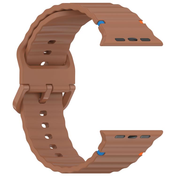 For Apple Watch 42mm / 41mm / 40mm / 38mm Kalebol Wavy Grain Stitched Silicone Watch Band(Brown)