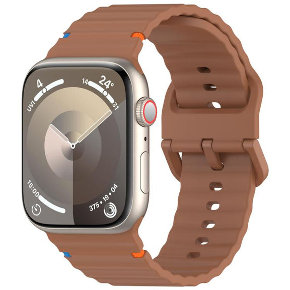 For Apple Watch 42mm / 41mm / 40mm / 38mm Kalebol Wavy Grain Stitched Silicone Watch Band(Brown)