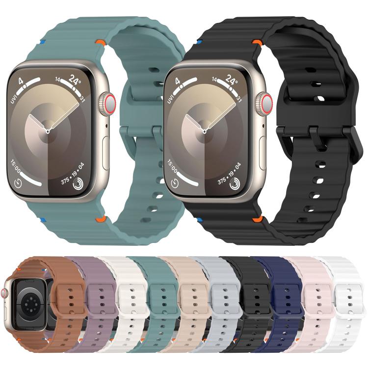 For Apple Watch 46mm / 49mm / 45mm / 44mm Kalebol Wavy Grain Stitched Silicone Watch Band(Navy Blue) - free shipping - PMc TechLife - Order now!