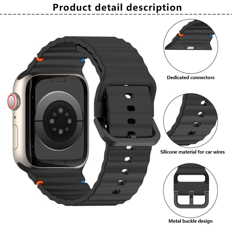 For Apple Watch 42mm / 41mm / 40mm / 38mm Kalebol Wavy Grain Stitched Silicone Watch Band(Black) - free shipping - PMc TechLife - Order now!