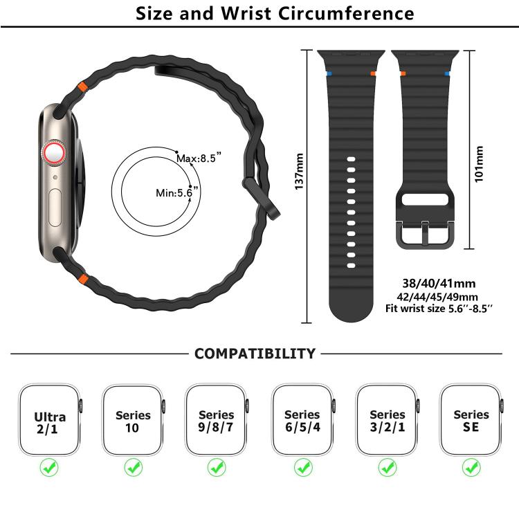 For Apple Watch 46mm / 49mm / 45mm / 44mm Kalebol Wavy Grain Stitched Silicone Watch Band(Milk Tea)