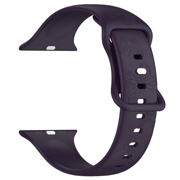For Apple Watch 46mm / 49mm / 45mm / 44mm Kalebol 8-shaped Buckle Butterfly Embossed Silicone Watch Band(Dark Purple)