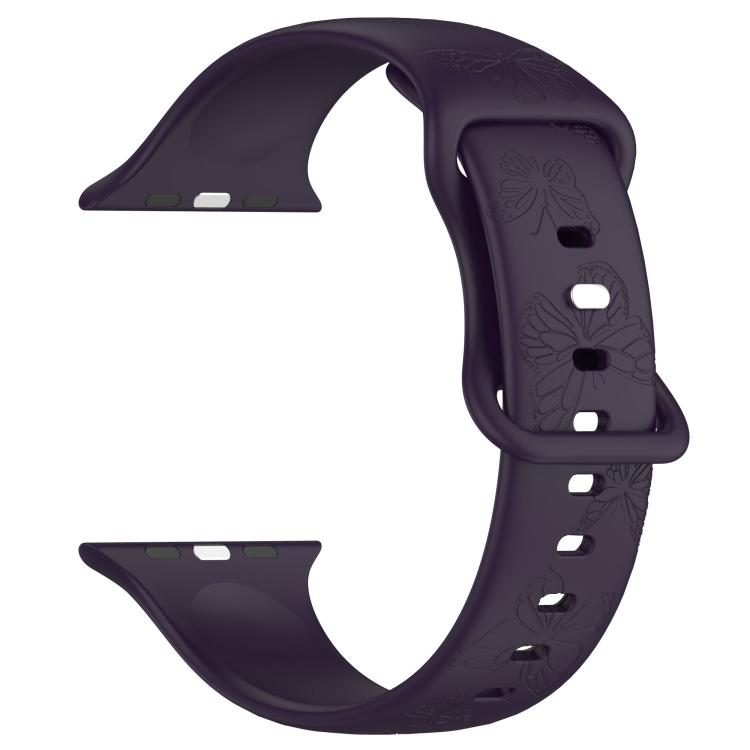 For Apple Watch 46mm / 49mm / 45mm / 44mm Kalebol 8-shaped Buckle Butterfly Embossed Silicone Watch Band(Dark Purple)