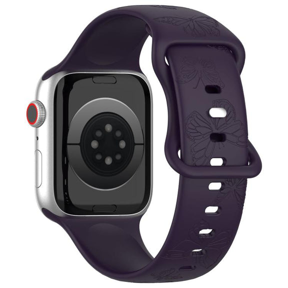 For Apple Watch 46mm / 49mm / 45mm / 44mm Kalebol 8-shaped Buckle Butterfly Embossed Silicone Watch Band(Dark Purple)