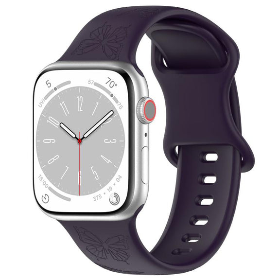 For Apple Watch 46mm / 49mm / 45mm / 44mm Kalebol 8-shaped Buckle Butterfly Embossed Silicone Watch Band(Dark Purple)