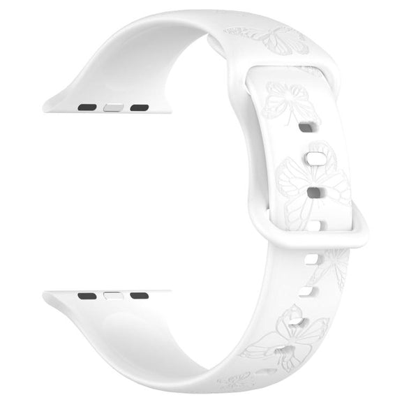 For Apple Watch 46mm / 49mm / 45mm / 44mm Kalebol 8-shaped Buckle Butterfly Embossed Silicone Watch Band(White)