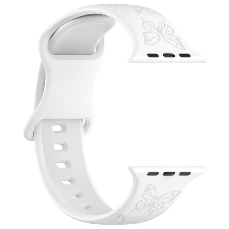 For Apple Watch 46mm / 49mm / 45mm / 44mm Kalebol 8-shaped Buckle Butterfly Embossed Silicone Watch Band(White)