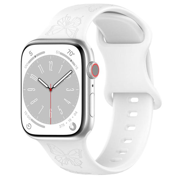 For Apple Watch 46mm / 49mm / 45mm / 44mm Kalebol 8-shaped Buckle Butterfly Embossed Silicone Watch Band(White)