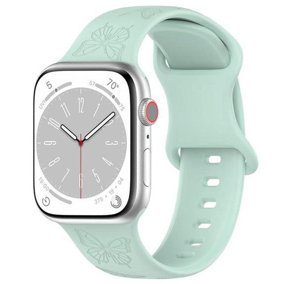 For Apple Watch 46mm / 49mm / 45mm / 44mm Kalebol 8-shaped Buckle Butterfly Embossed Silicone Watch Band(Light Green)