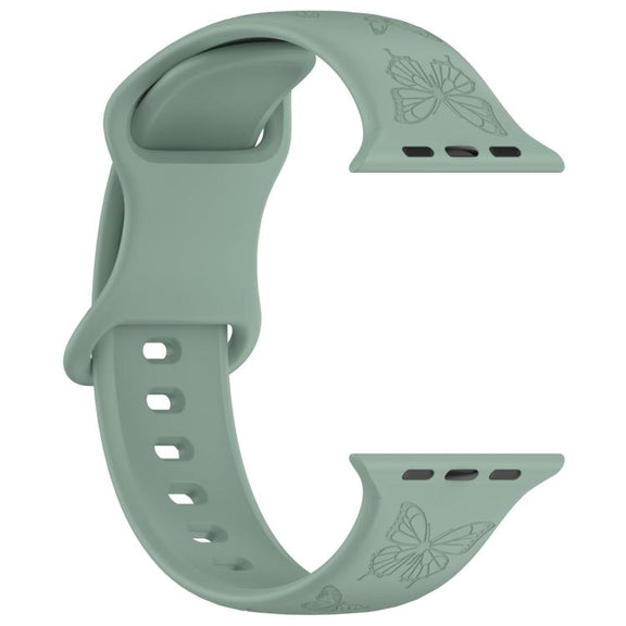 For Apple Watch 46mm / 49mm / 45mm / 44mm Kalebol 8-shaped Buckle Butterfly Embossed Silicone Watch Band(Olive Green)