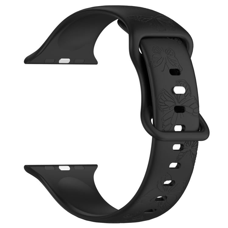 For Apple Watch 46mm / 49mm / 45mm / 44mm Kalebol 8-shaped Buckle Butterfly Embossed Silicone Watch Band(Black)
