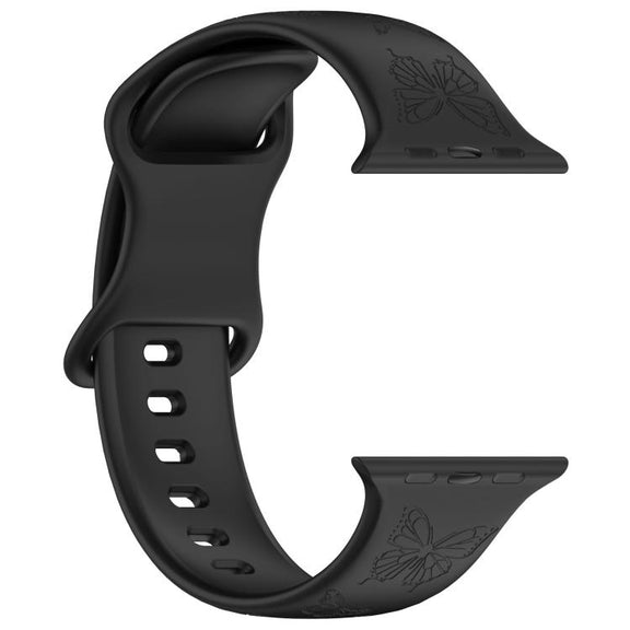 For Apple Watch 46mm / 49mm / 45mm / 44mm Kalebol 8-shaped Buckle Butterfly Embossed Silicone Watch Band(Black)