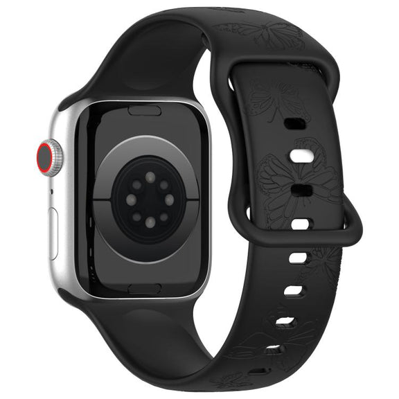 For Apple Watch 46mm / 49mm / 45mm / 44mm Kalebol 8-shaped Buckle Butterfly Embossed Silicone Watch Band(Black)