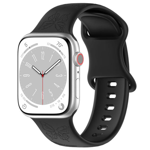 For Apple Watch 46mm / 49mm / 45mm / 44mm Kalebol 8-shaped Buckle Butterfly Embossed Silicone Watch Band(Black)
