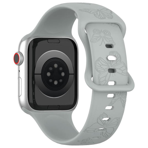 For Apple Watch 46mm / 49mm / 45mm / 44mm Kalebol 8-shaped Buckle Butterfly Embossed Silicone Watch Band(Grey)