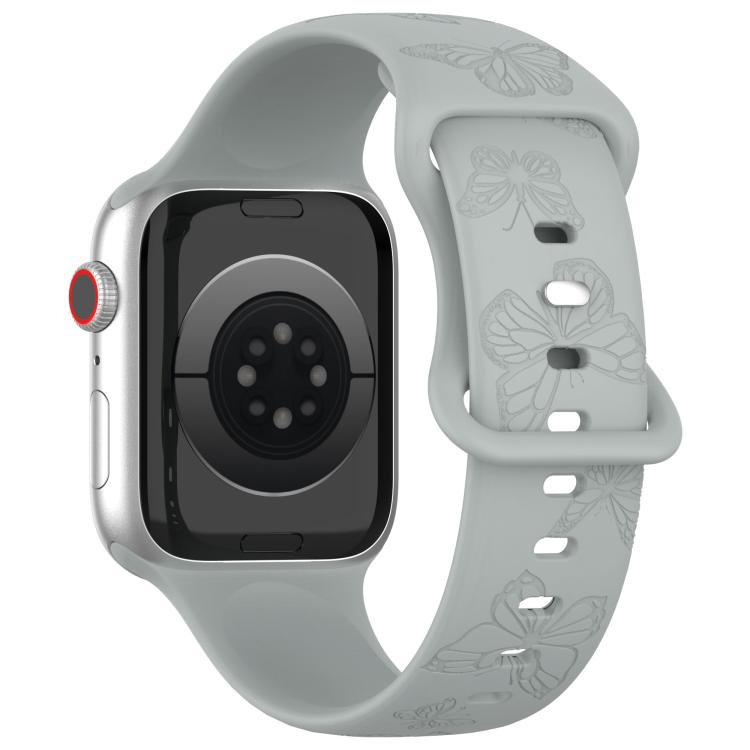 For Apple Watch 46mm / 49mm / 45mm / 44mm Kalebol 8-shaped Buckle Butterfly Embossed Silicone Watch Band(Grey)